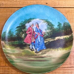 Vintage Signed Courting Couple Gentlemen & Maiden Porcelain Collector Plate